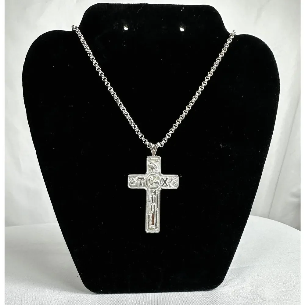 Rare Vintage JCP STER Sterling Silver Apostles Cross Necklace 42g Endless Chain